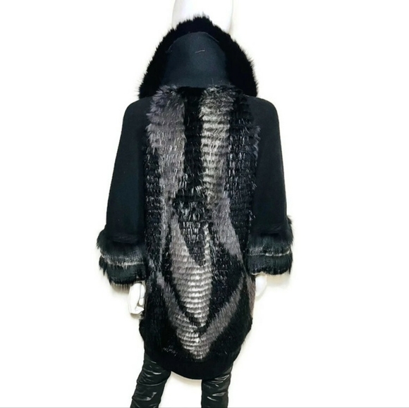 CARMEN MARC VALVO Cashmere Coat Fox & Beaver Fur Mob Wife Aesthetic Black S M - Picture 3 of 13
